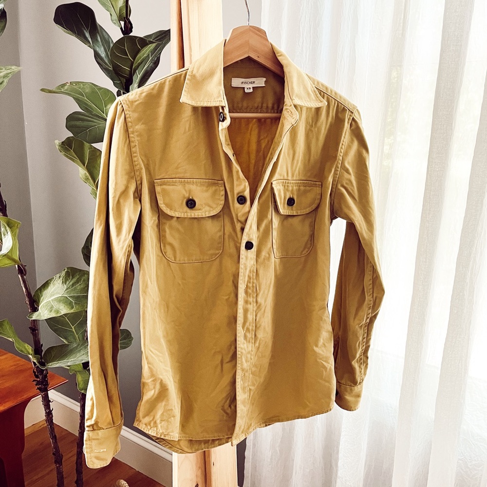 Fischer Made In USA Button Down Chore Shacket Xs Cotton Tan Wheat